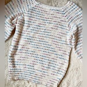 Women's Vintage Cream Multicolor Knit Sweater Quarter Length Sleeve Small/Medium